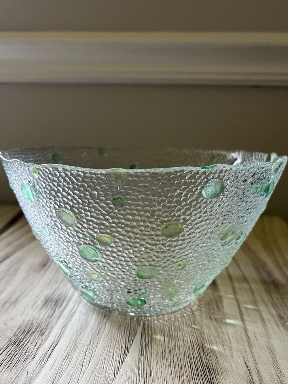 Vintage Southern Living  Marietta Glass Serving Bowl Green Bubble Texture